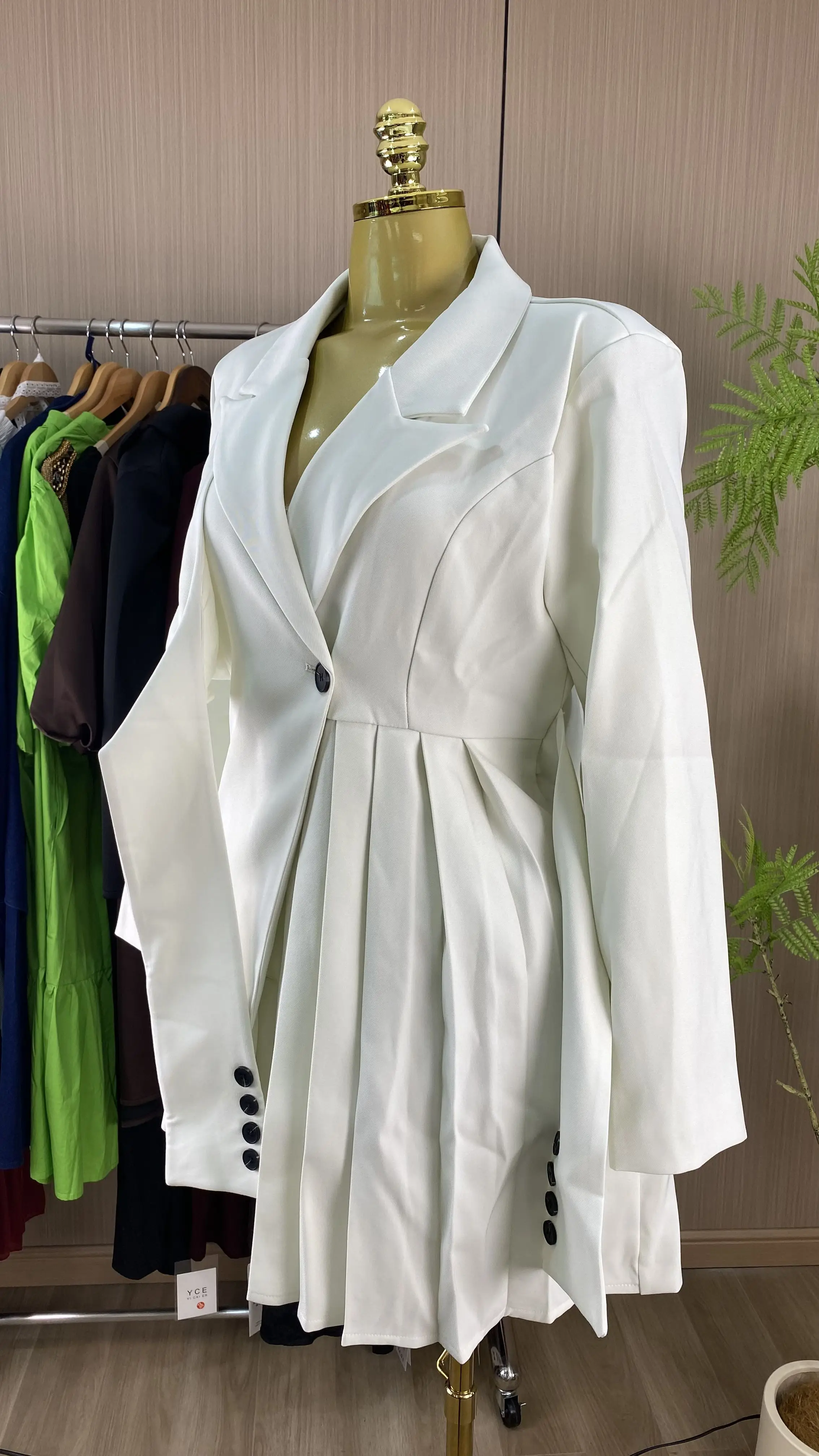 New design long suit jacket, slim-fitting high-waisted belted dress, fashionable long suit dress-GZXX838