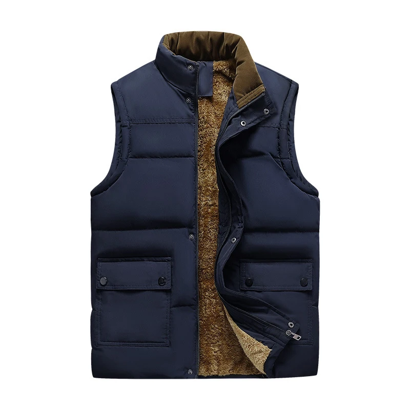 

Winter Men Warm Vests Fashion Men Stand Collar Fleece Lined Padded Down Waistcoats Men Cotton Windbreaker Sleeveless Jackets