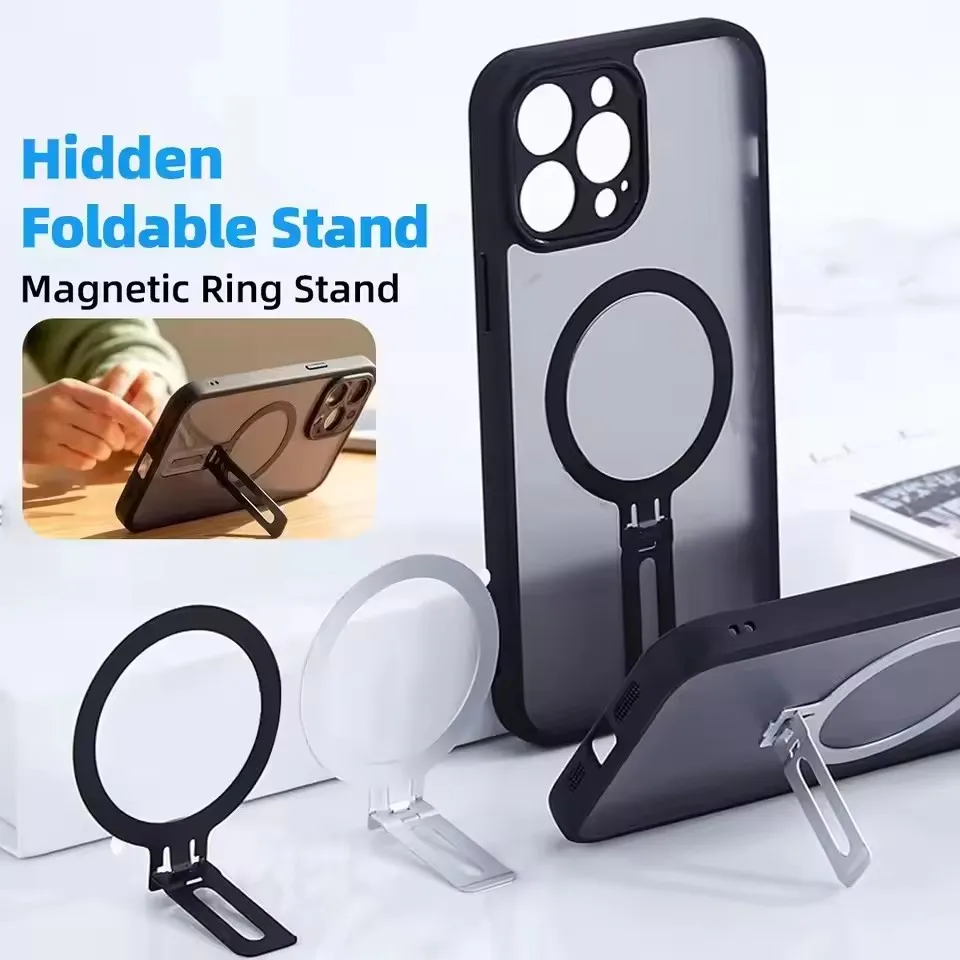 Magnetic Metal Folding Phone Stand Universal CellPhone Holder Bracket Adjustable Desk Mount for iPhone 17 Samsung Xiaomi Huawei view 2