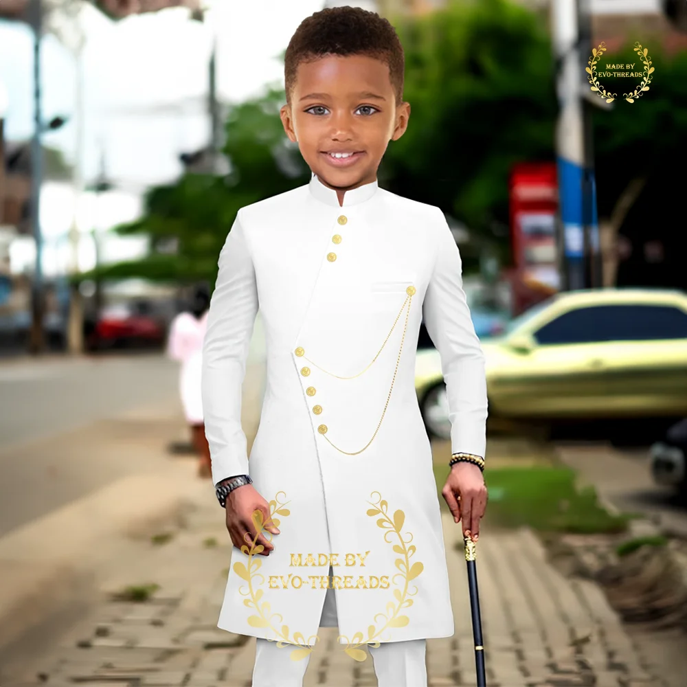 African boys 2-piece formal suit (jacket+pants) Arabic white robe elegant outfits for wedding party ball kids custom tuxedo