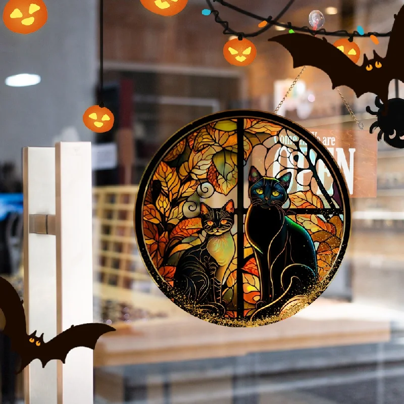 Scary Cat Halloween Decorative Static Cling Glass Sticker, Window Party Decoration Wall Car Sticker Window Decoration#47