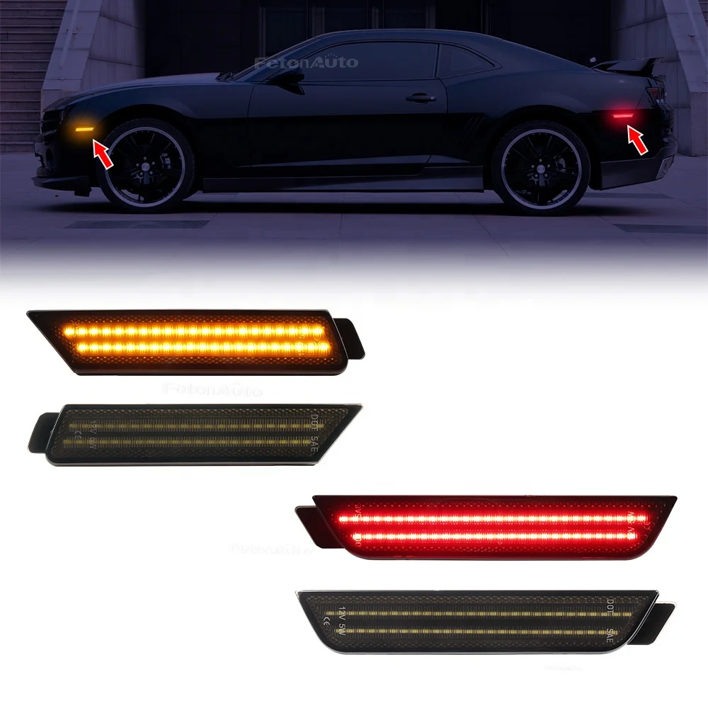 

Для Chevrolet Camaro 2010-2015 Янтарно-розовые динамические боковые габаритные огни, светодиодные отражатели и индикаторные огни со стороны водителя