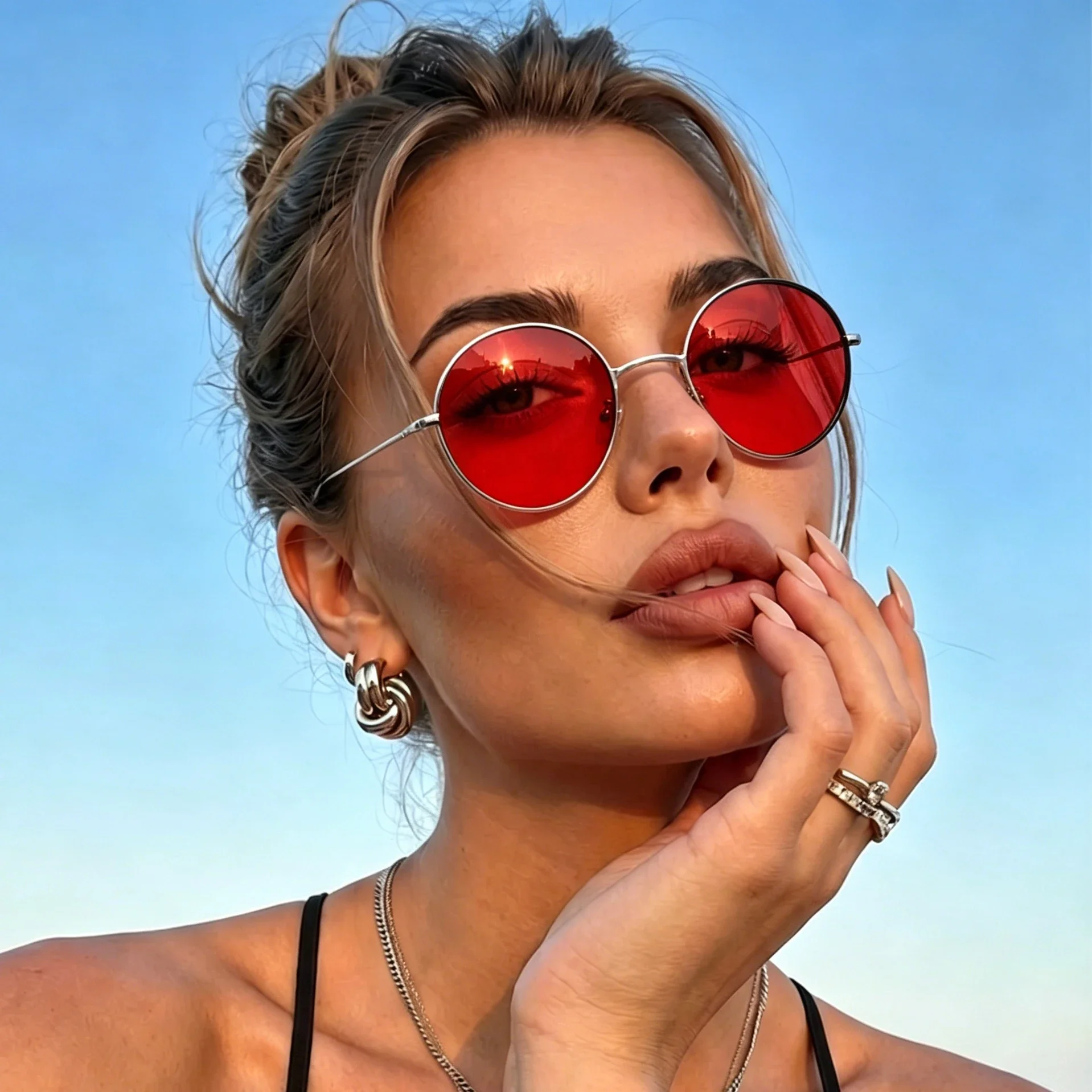 Fashion Vintage Round Sunglasses Women UV400 Ocean Film Sun Glasses Colorful Round-frame Eyewear Female Male Metal Mirror