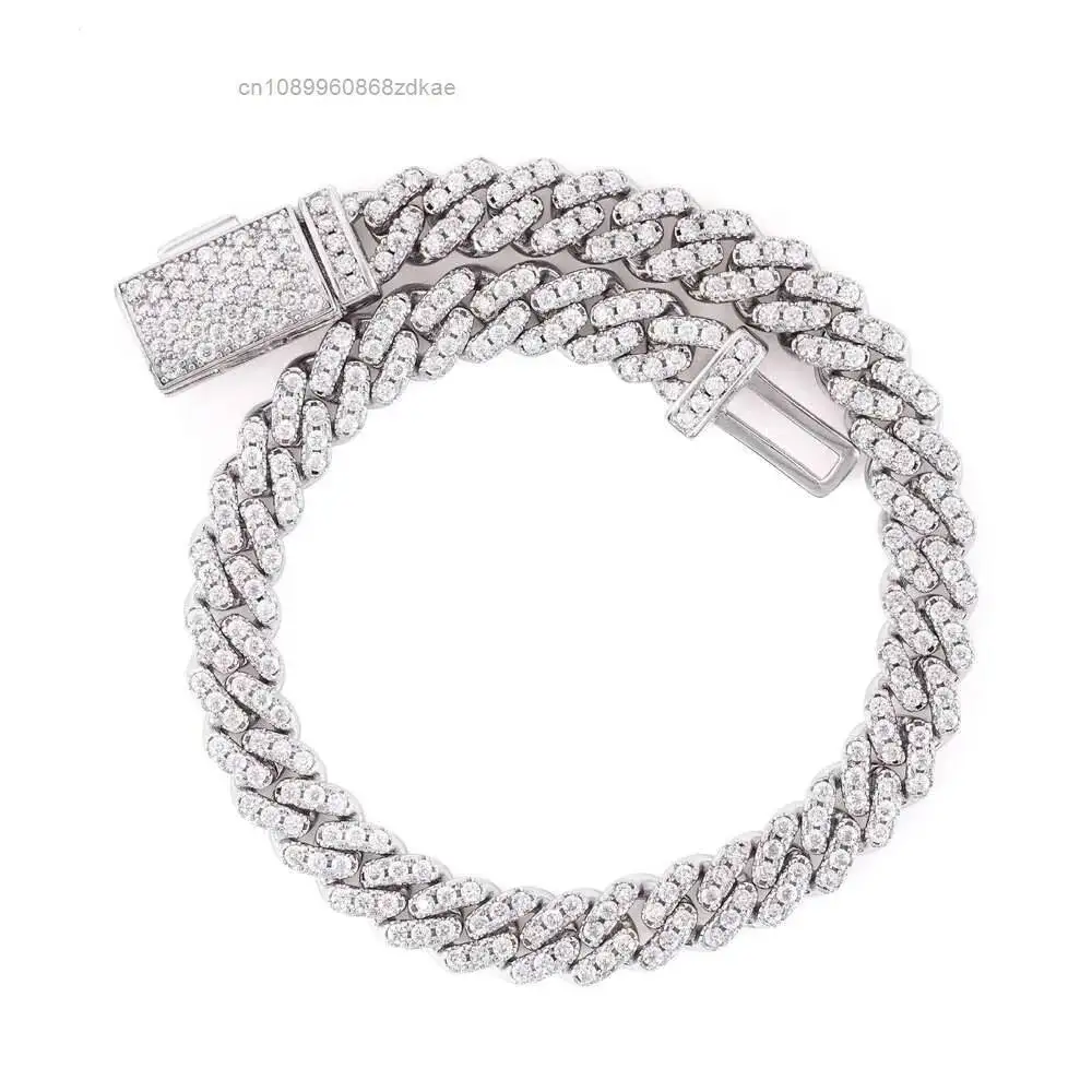 Luxury Width 6mm 925 Sterling Silver Vvs Moissanite Diamonds White Gold Plated Cuban Link Chains Necklace.