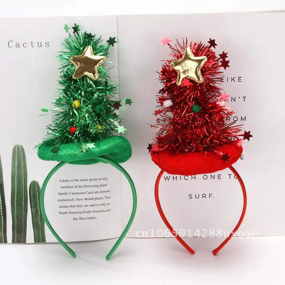 

Christmas headband gold velvet sticky five-pointed star ball luminous Christmas tree hat headband