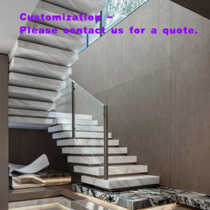 

custom.Modern Design Floating Marble Staircase Customized Natural Stone Indoor Stairs Step Tiles Marble Staircase
