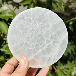 10CM Natural Crystal Selenite Slice Selenite Round Slab White Gypsum Charging Plate For Cleansing Healing Meditation Fengshui