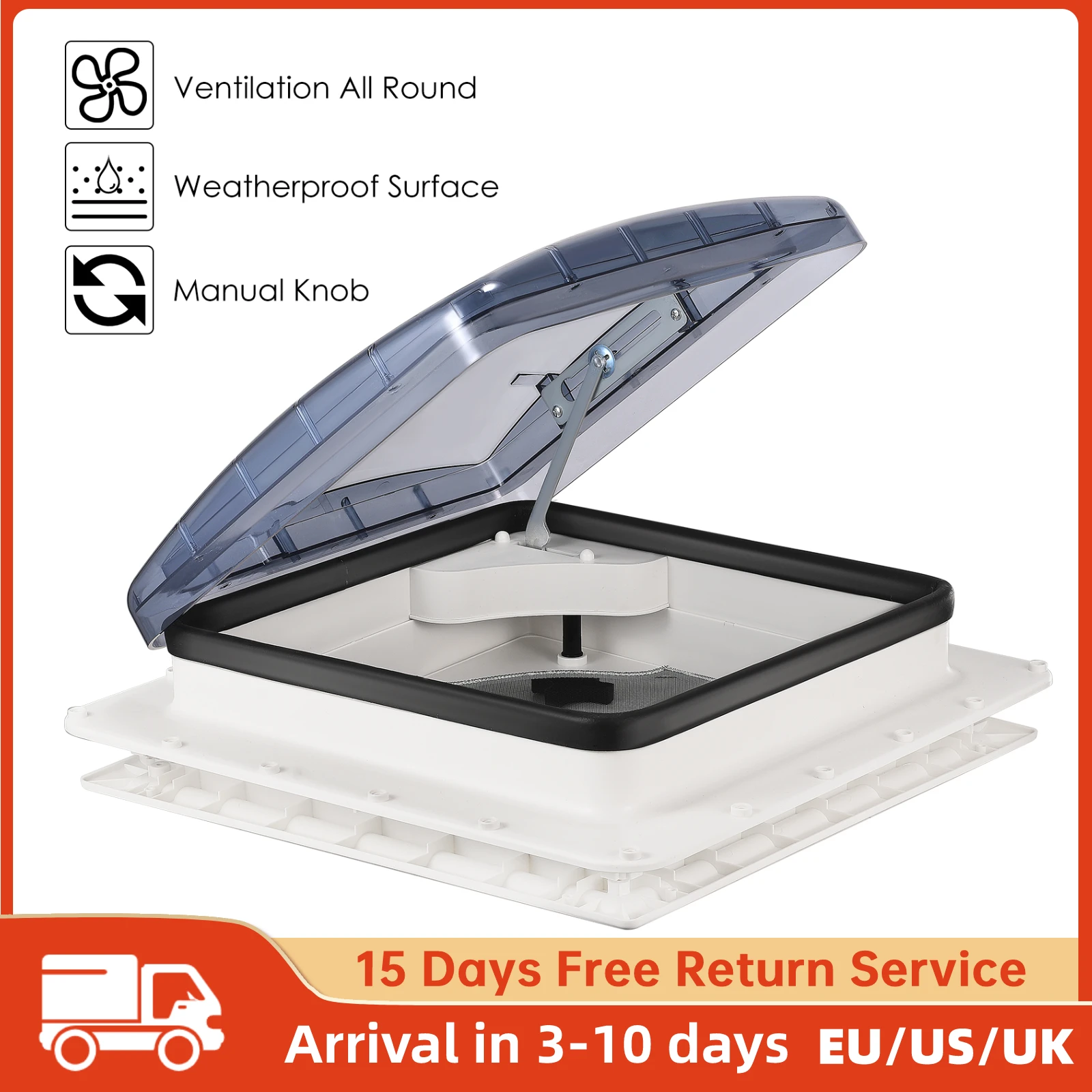 

RV Roof Skylight Vent Cover 15.7 x 15.7 Camper RV Light Blue Vent Cover, Non-Powered Vent With Manual Adjustment Knob