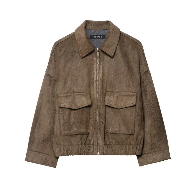 

Женская куртка 2025, новая модная осенне-зимняя замшевая куртка с текстурированным эффектом для женщин, повседневное шикарное женское пальто