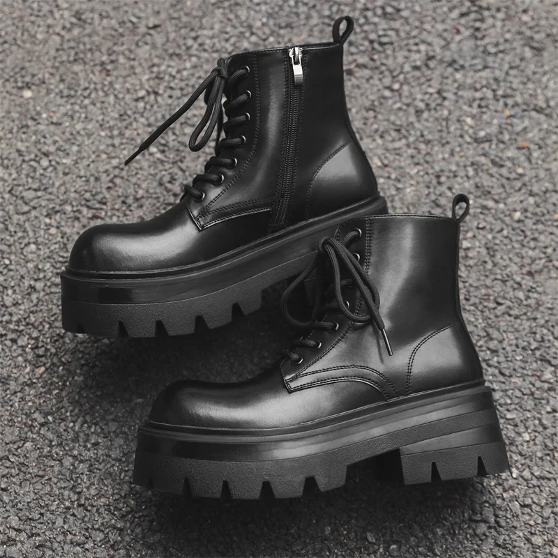 men's casual stage nightclub platform boots black genuine leather shoes cowboy autumn winter boot handsome high motorcycle botas