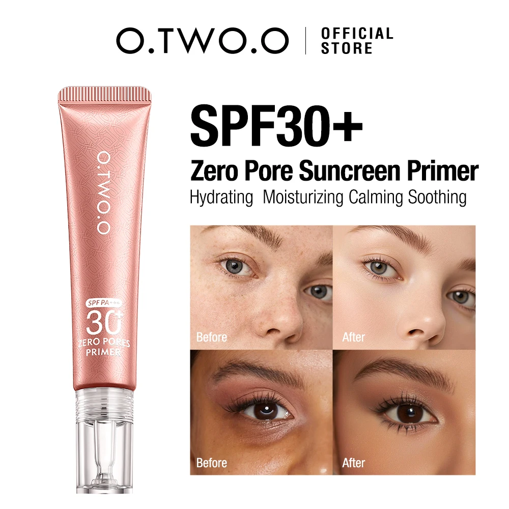 O.TWO.O Face Primer Makeup Base Suncreen SPF30 Invisible Pore Smooths Fine Lines Oil-Control Brighten Moisture Primer Makeup