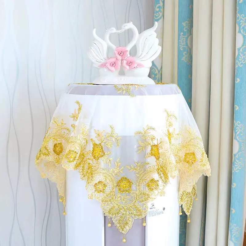 Table decoration and accessories gold beads flowers Embroidery table cloth cover wedding kitchen Christmas dining tablecloth