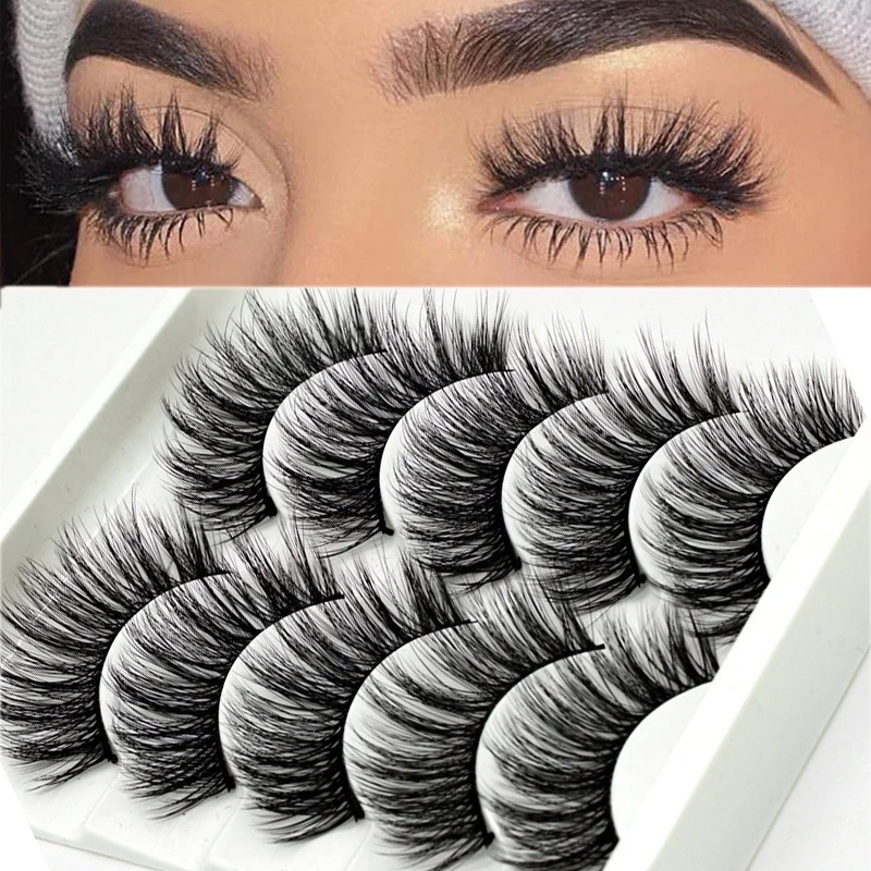 5 Pairs Handmade Eyelashes 3D Soft Mink Hair False Lashes Natural Long Wispy Makeup Fake Eye Lashes Extension Tools Supplies