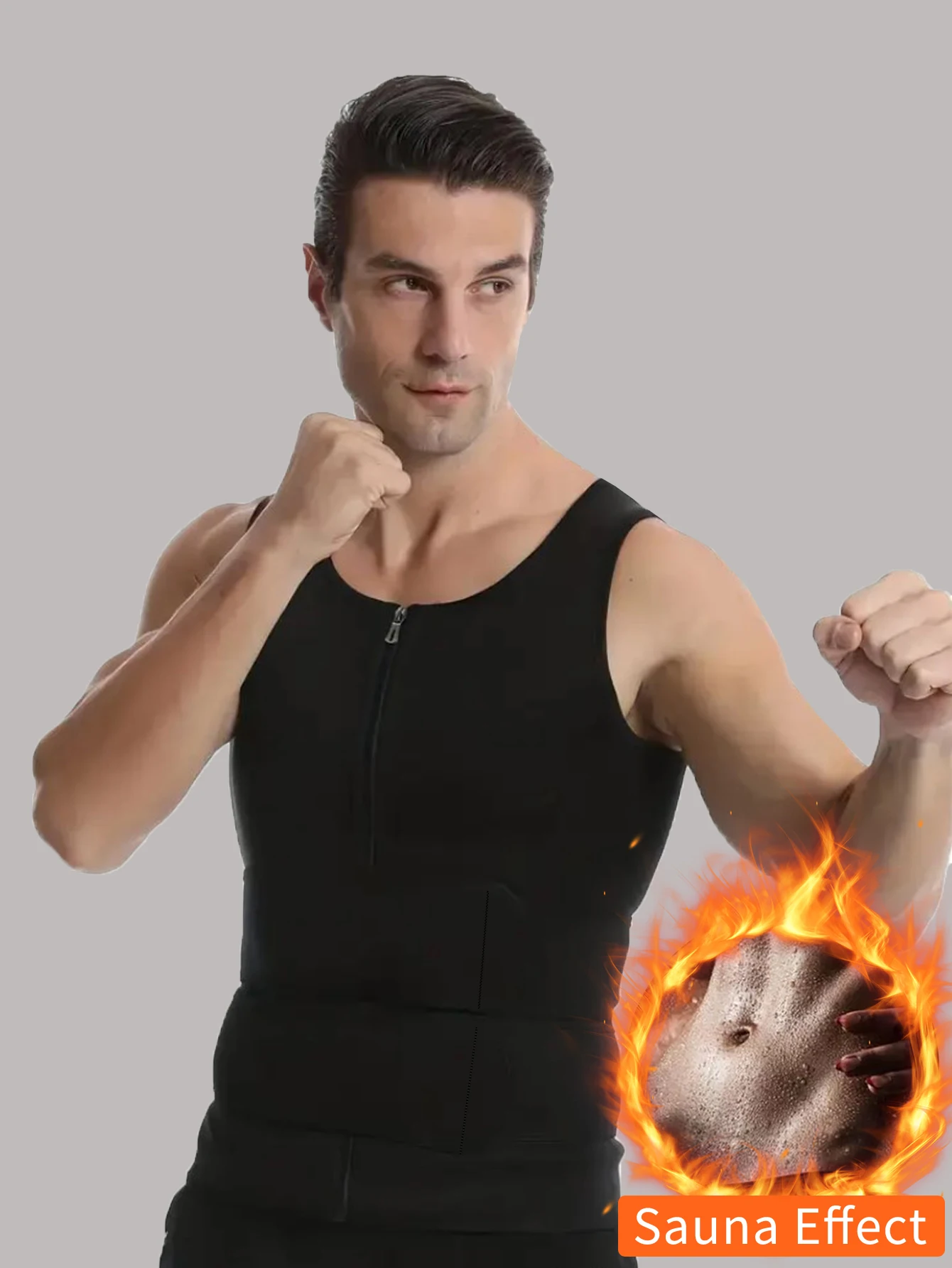 Gilet da allenamento per la vita dimagrante da uomo con cerniera - Miscela di poliuretano e nylon, adatto per la corsa e la boxe, migliora lo sport