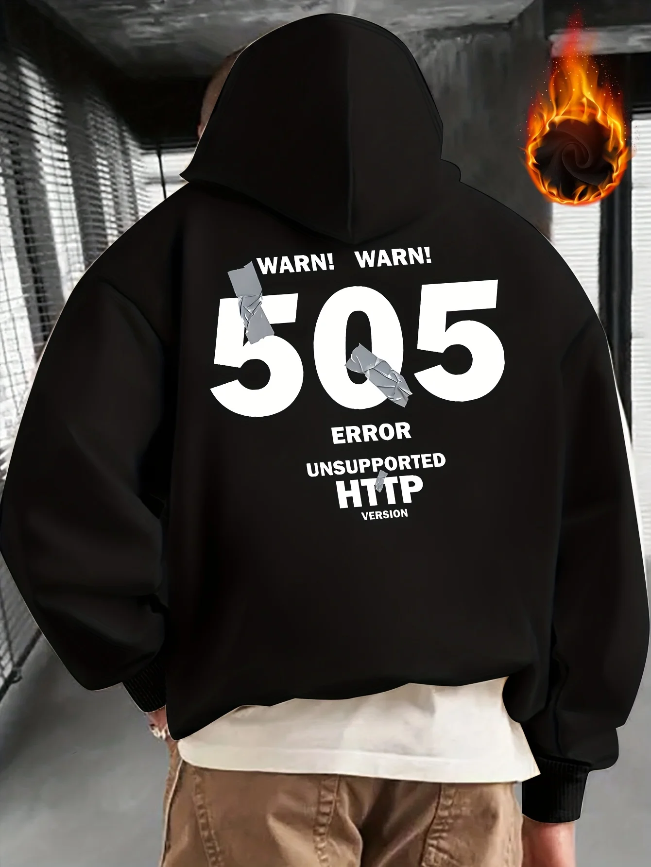 Men Sport Hip Hop Hoodie, 505 Unsupported HTTP Error Graphic Streetwear, Russian Size Fleece Lined Pullover Sweatshirt