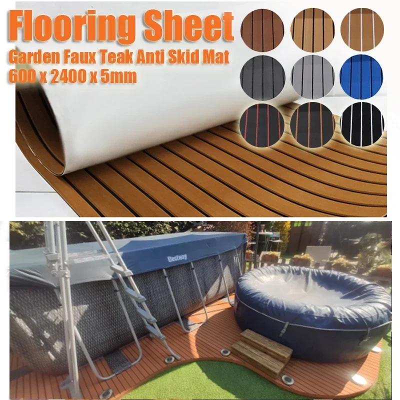 600x2400x5mm Faux Teak Flooring Sheet EVA Foam Garden Anti Skid Mat Boat Deck Mat Yacht Decking Vehicle Pad Carpet Self Adhesive