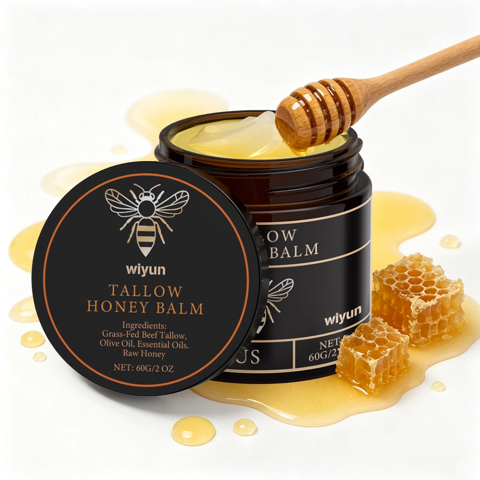 60g Tallow Honey Moisturizer Face Cream Deep Hydration Body Cream Dry Flaky Chapped Skin Care Facial Barrier Repair Winter Skincare Long-Lasting Nourishing Soothing Lotion For Women