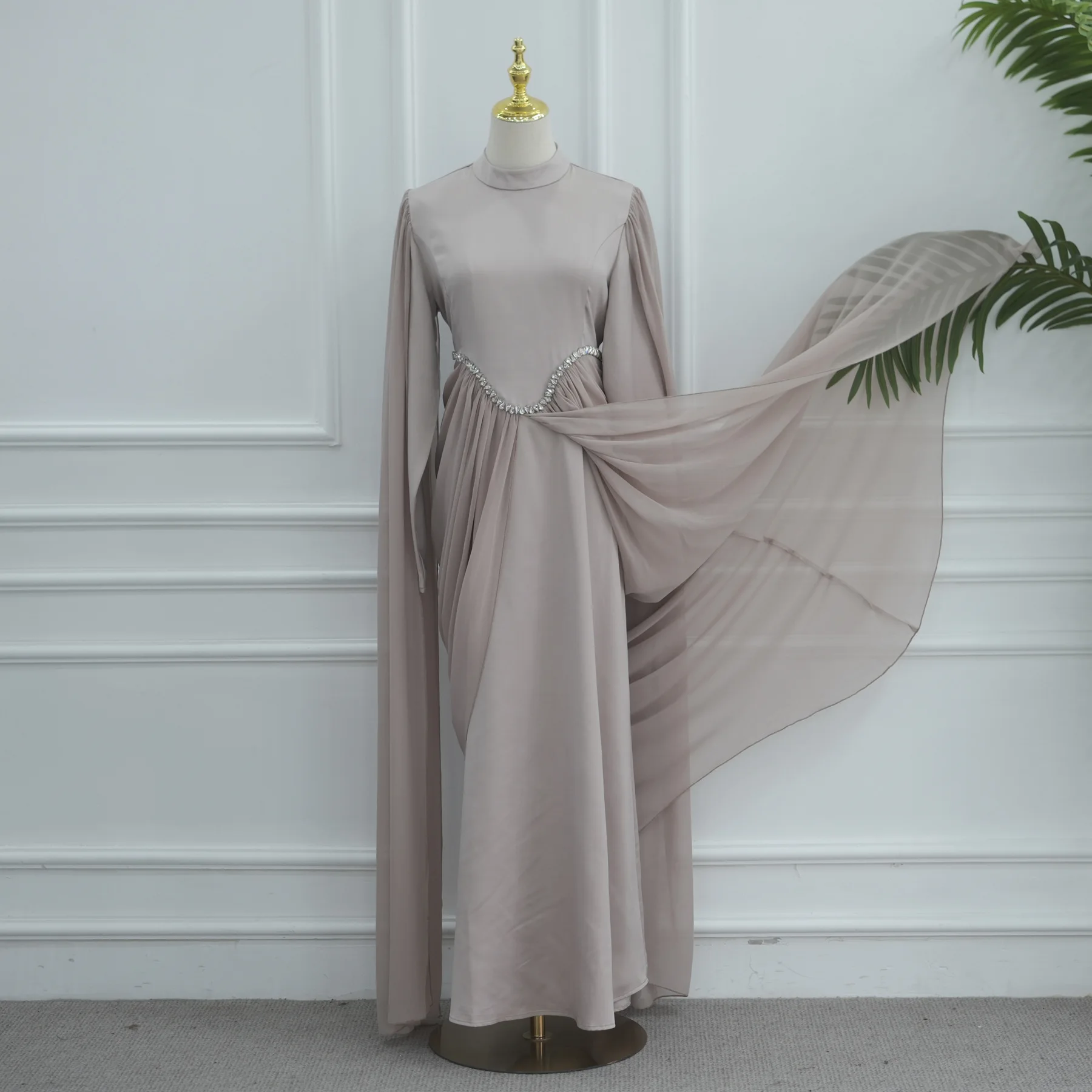 

Fashion Muslim Women Maxi Dress Cape Sleeve Diamonds Abaya Dubai Kaftan Marocain Femme Robe Islam Jalabiya Eid Djellaba Vestidos