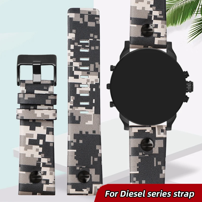 For diesel DZ7311 4318 7395 Series Soft Genuine leather Strap Camouflage gray cowhide Watchband 24mm 26mm 28mm Men\'s Bracelet