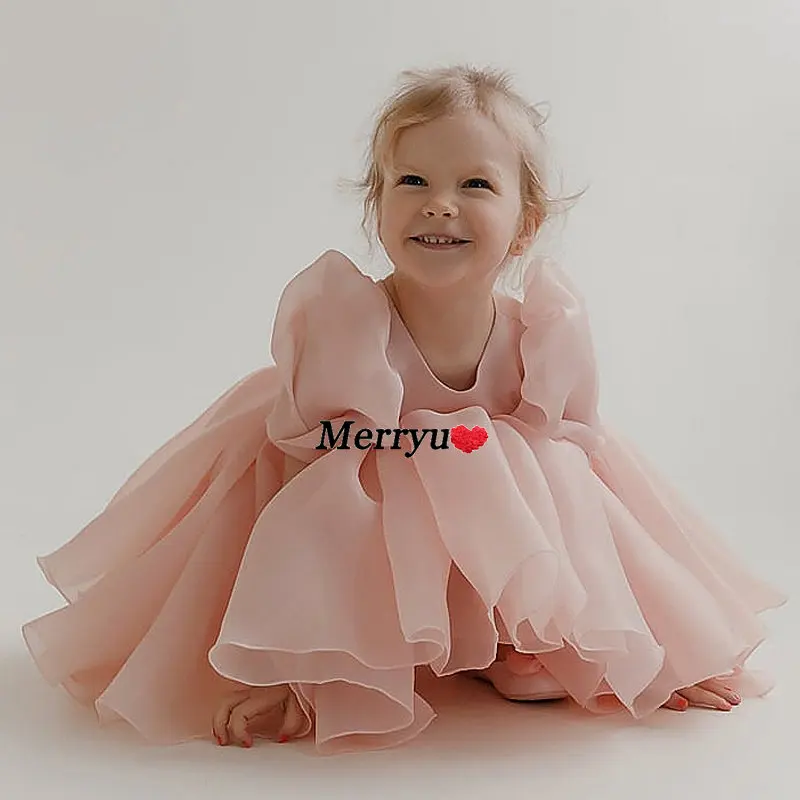 Meisjes Jurken Bladerdeeg Mouw Bloem Meisjes Pagean Voor Bruiloft Prinses Kids Tutu Party Baljurk Speciale Gelegenheid Kleding