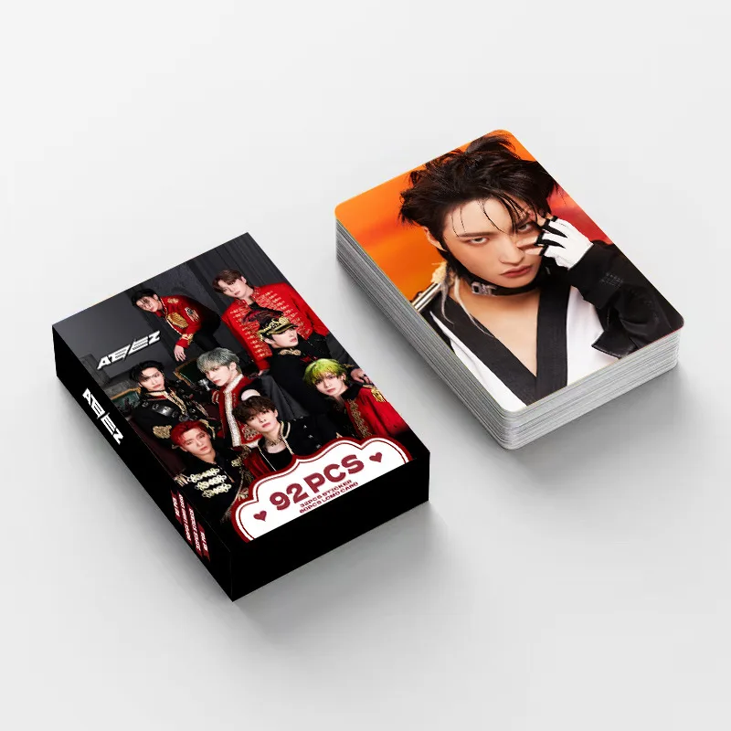 92 unids/set nuevo KPOP ATEEZ Lomo tarjetas foto pegatinas HD doble cara alta calidad sesión fotográfica YEOSANG JongHo Yunho San regalo para seguidores