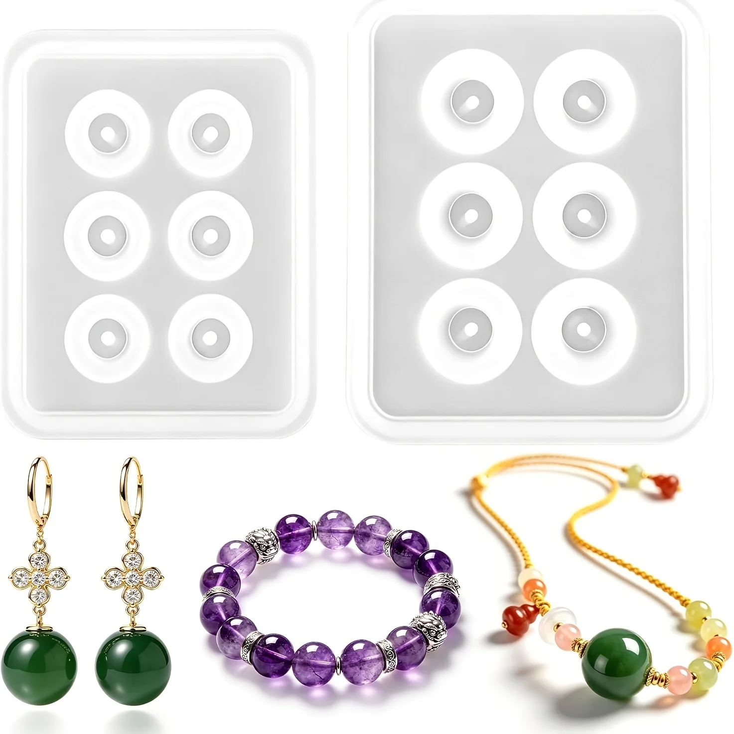 Deux moules sphériques perforés en silicone, moules circulaires en résine époxy, adaptés aux projets de bijoux et de pierres précieuses DIY
