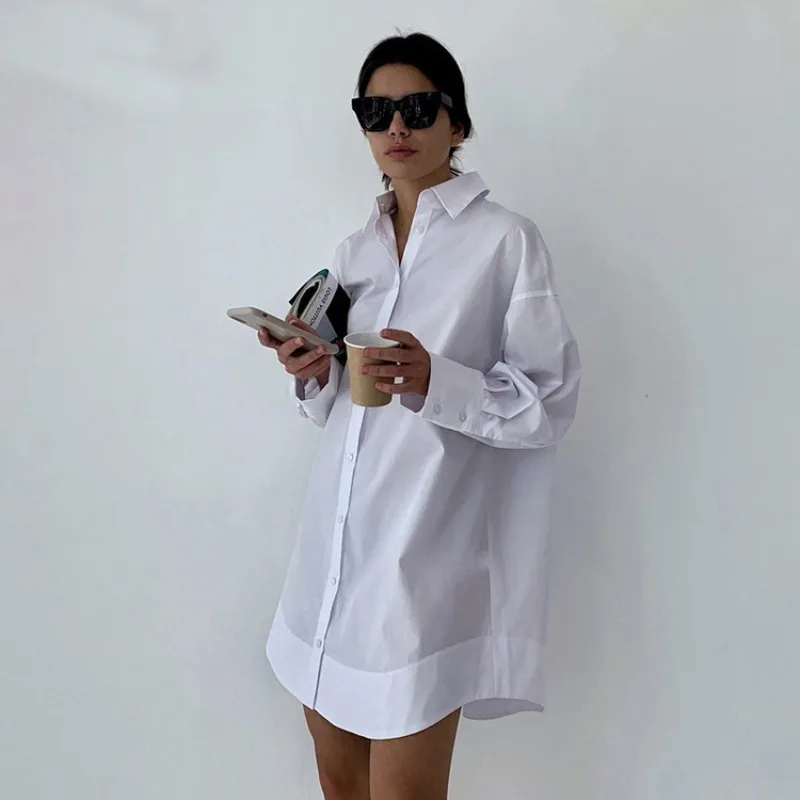 

Cross-border European and American Style Spring Autumn Loose Lapel Long-sleeved White Shirt Versatile Commuting Shirt for Women