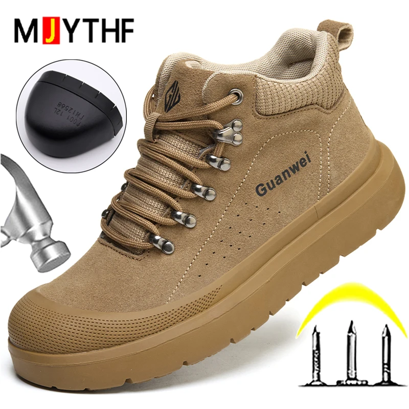 

Мужская защитная обувь для сварщиков, предотвращающая ожоги, удары и проколы, рабочие ботинки со стальным носком, нескользящие, неразрушимые.