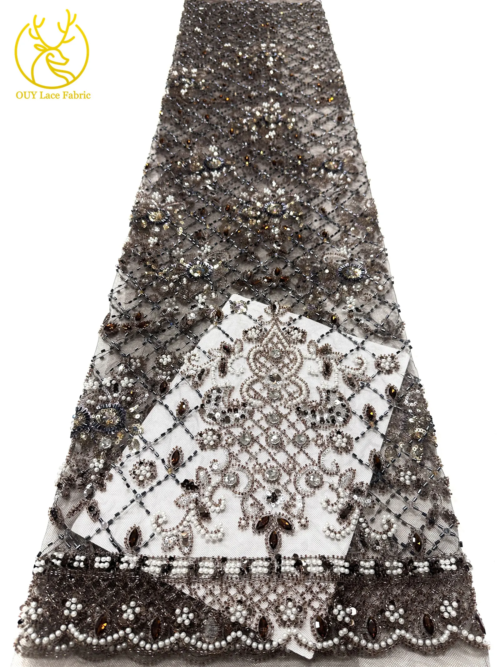 Lila afrikanischer Edelstein-Perlen-Spitzenstoff 2026 Luxuriöser französischer Pailletten-Spitzenstoff für Damen Brautkleid Hochzeitskleid Nähen 5 Yards – Detail 26
