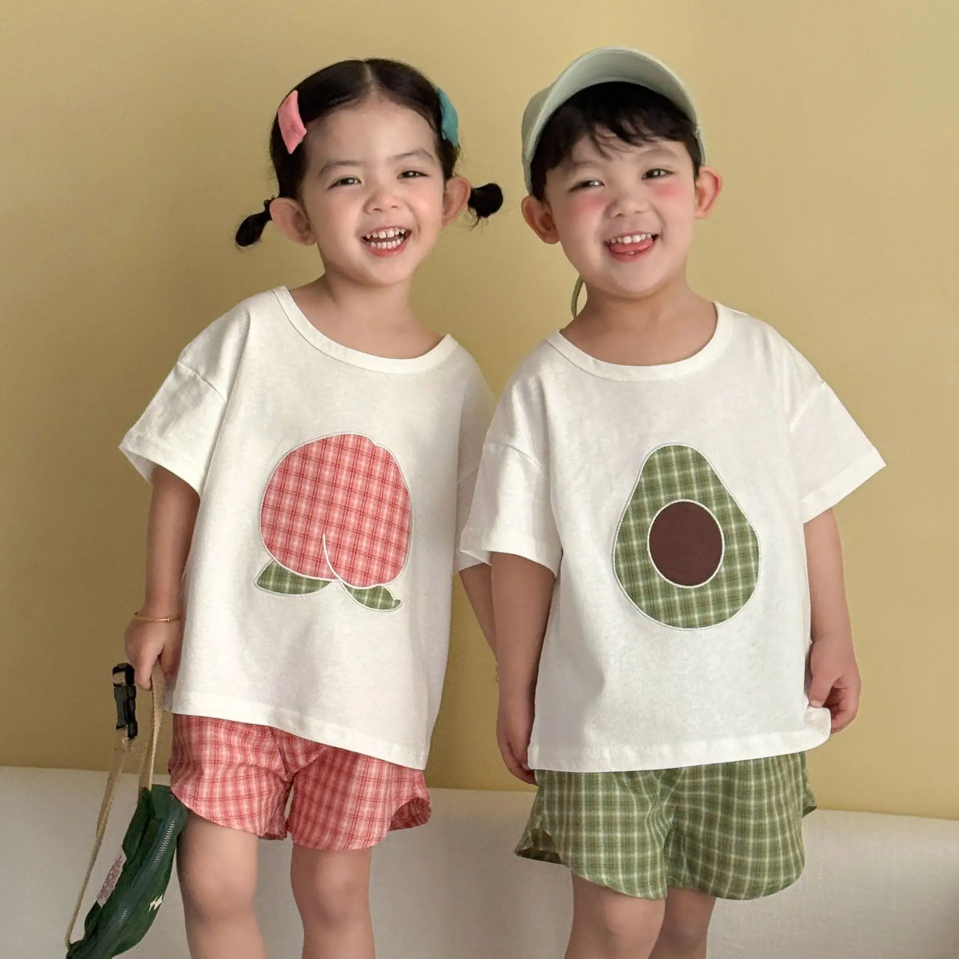 2026 Summer New Children Boys Girls Fruit Print Homewear 2pcs Suit Kids Cotton Pajamas Short Sleeve Clothes Set Toddler Outfits