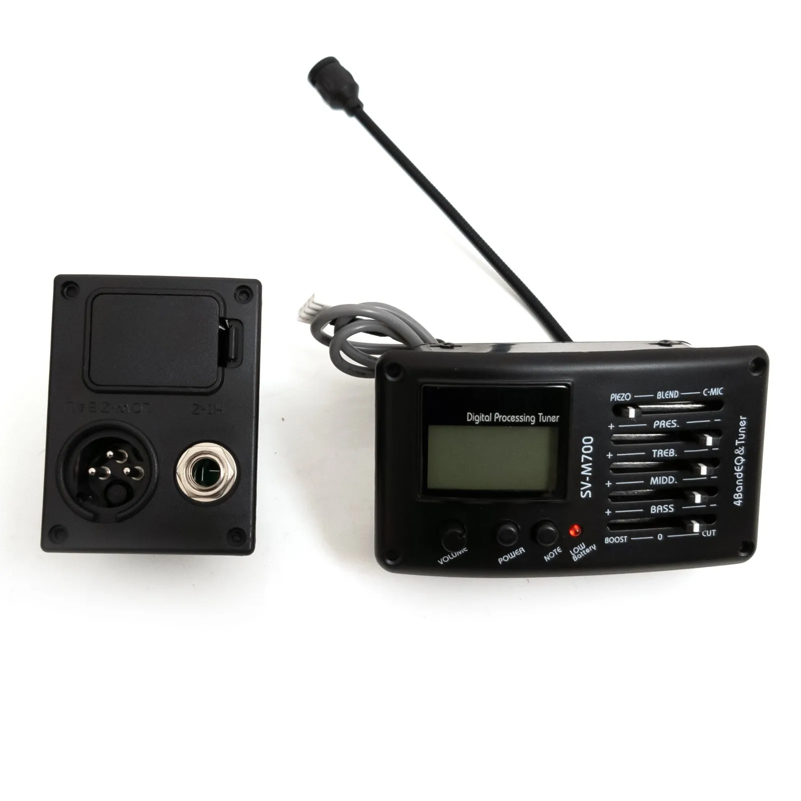 

4-полосный эквалайзер для акустической гитары, предусилитель с тюнером и микрофоном, цифровым ЖК-дисплеем, регулятором громкости, басами, средними,