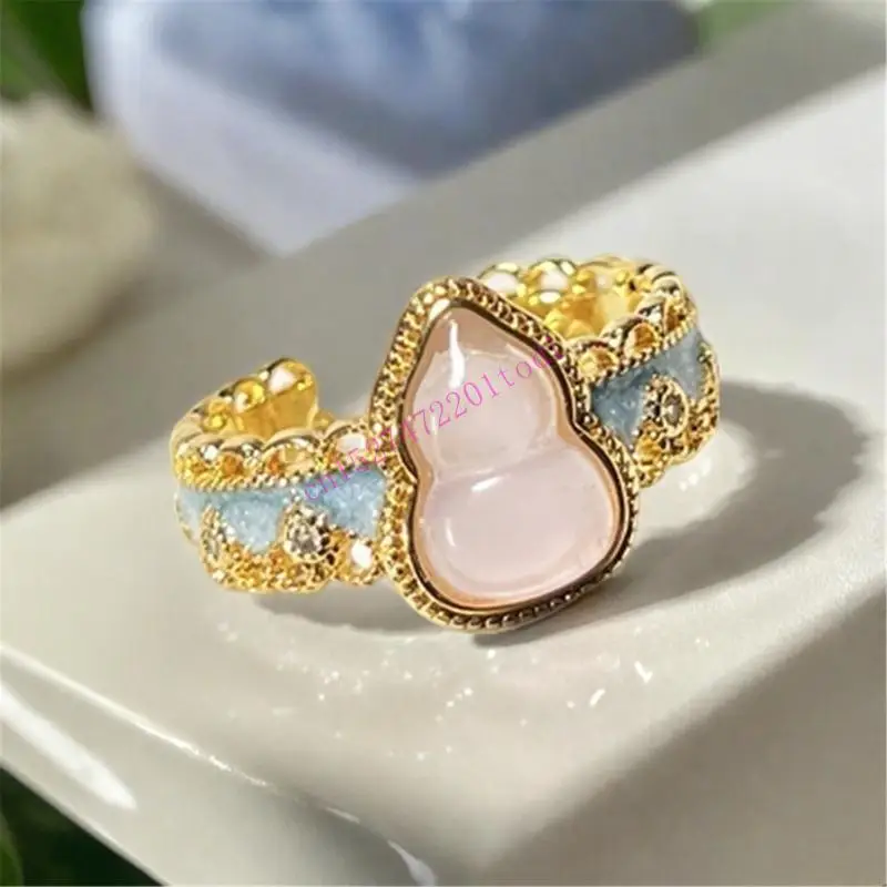 Modern Asian Inspired Enamel Jewelry Rings With Adjustable Band and Lace Trim M76B