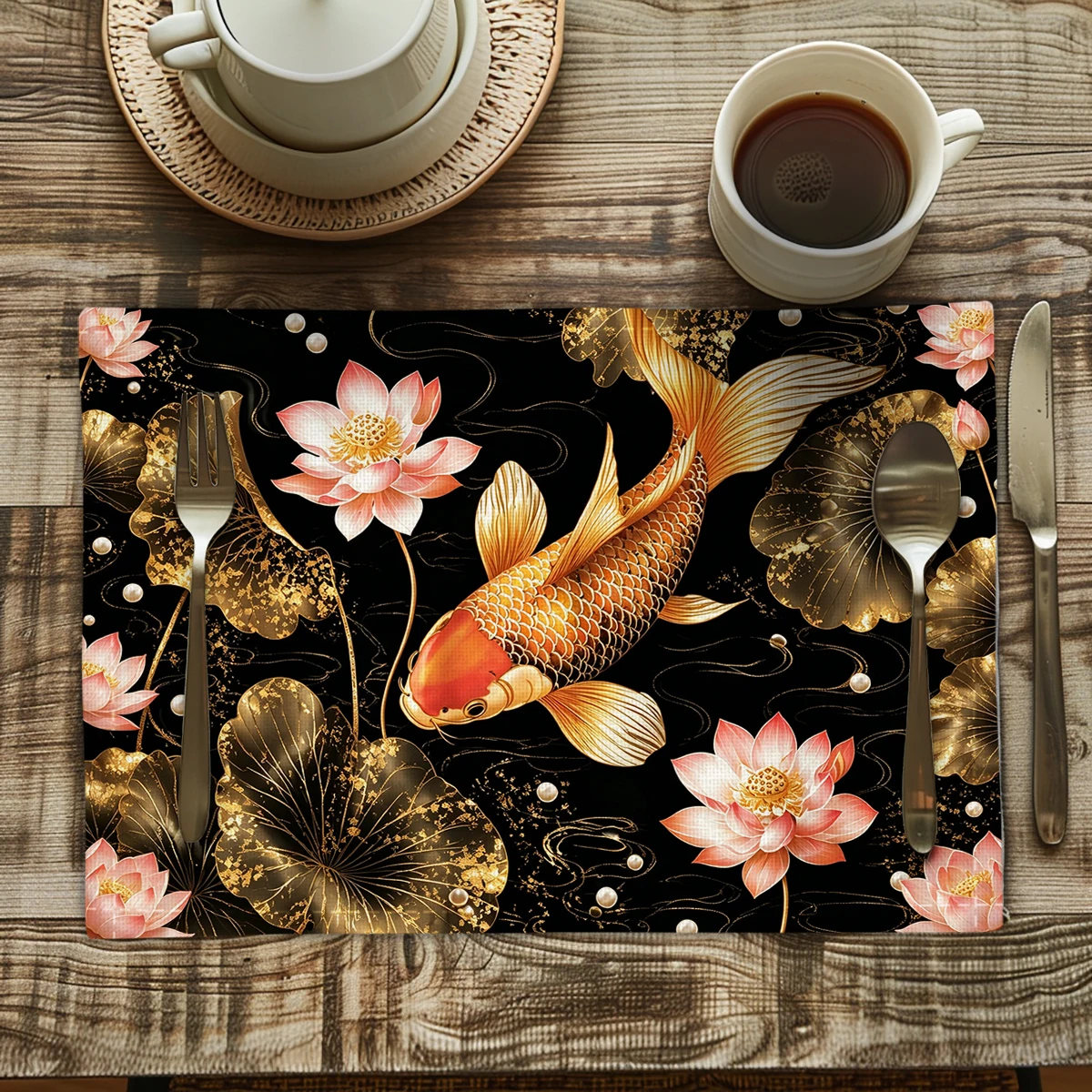 Vintage Egyptian Cat Hieroglyph Pattern Polyester Placemat, Decorative Table Mat for Dining & Kitchen Table Daily Use