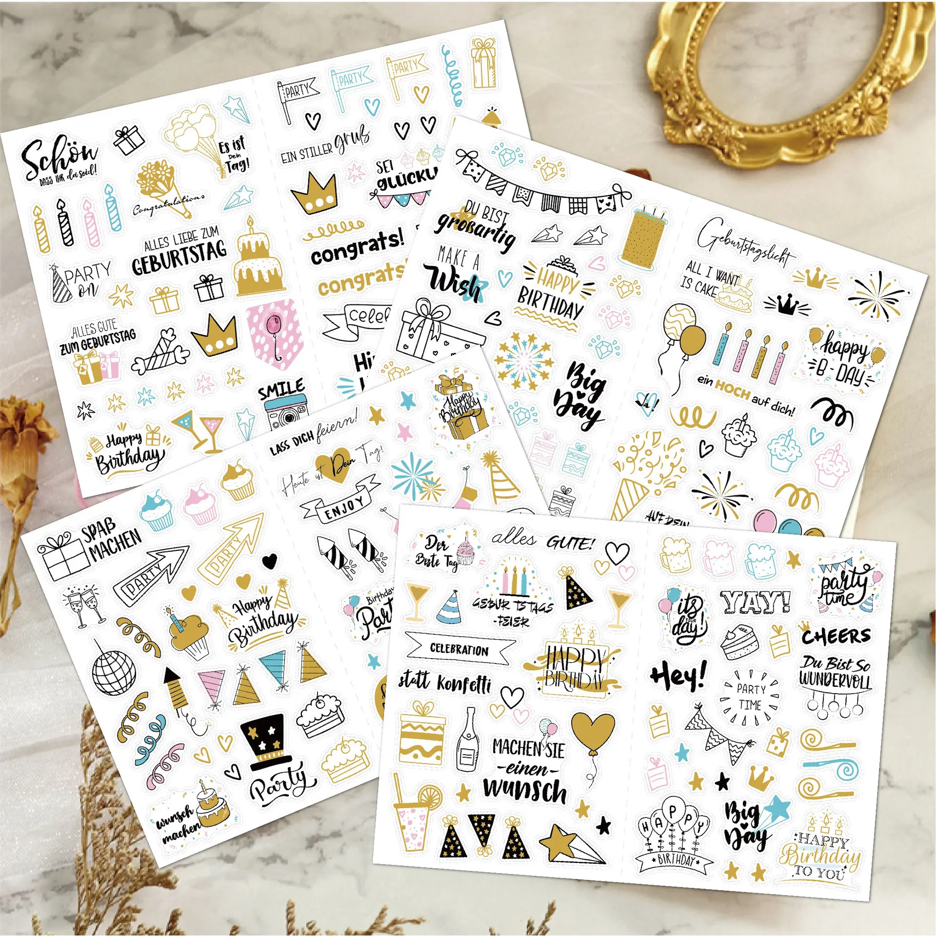 225pcs/4 sheets Clear Happy Birthday Stickers Birthday Party Gifts Cards Scrapbook Notebook Birthday Supplies Decoration Sticker