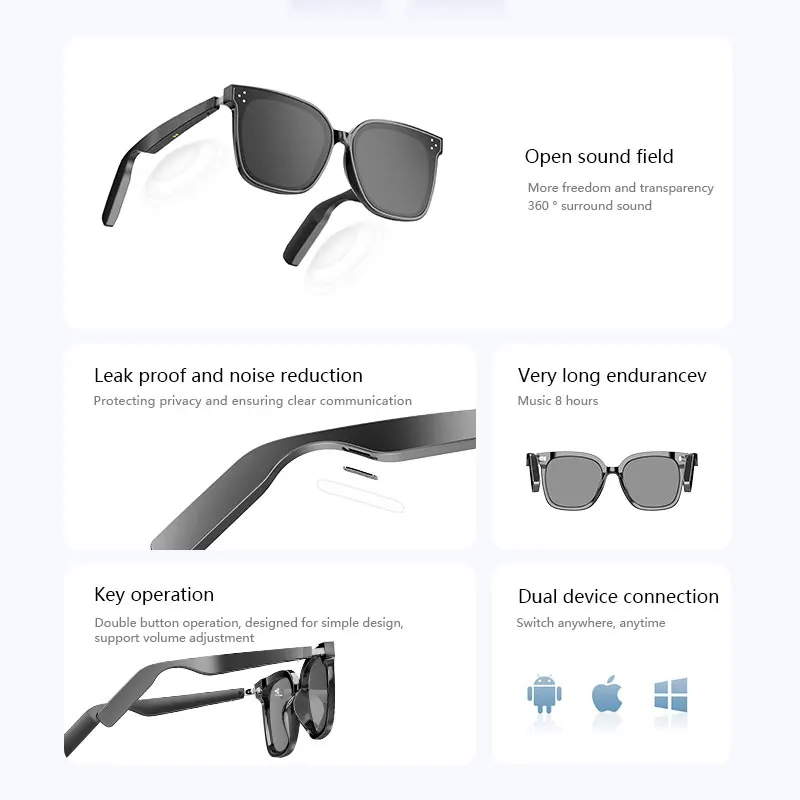 Bluetooth Smart Glasses With Automatic Adjustment Wireless Bluetooth Headset Anti Blue Light Sunglasses Man Woman Waterproof