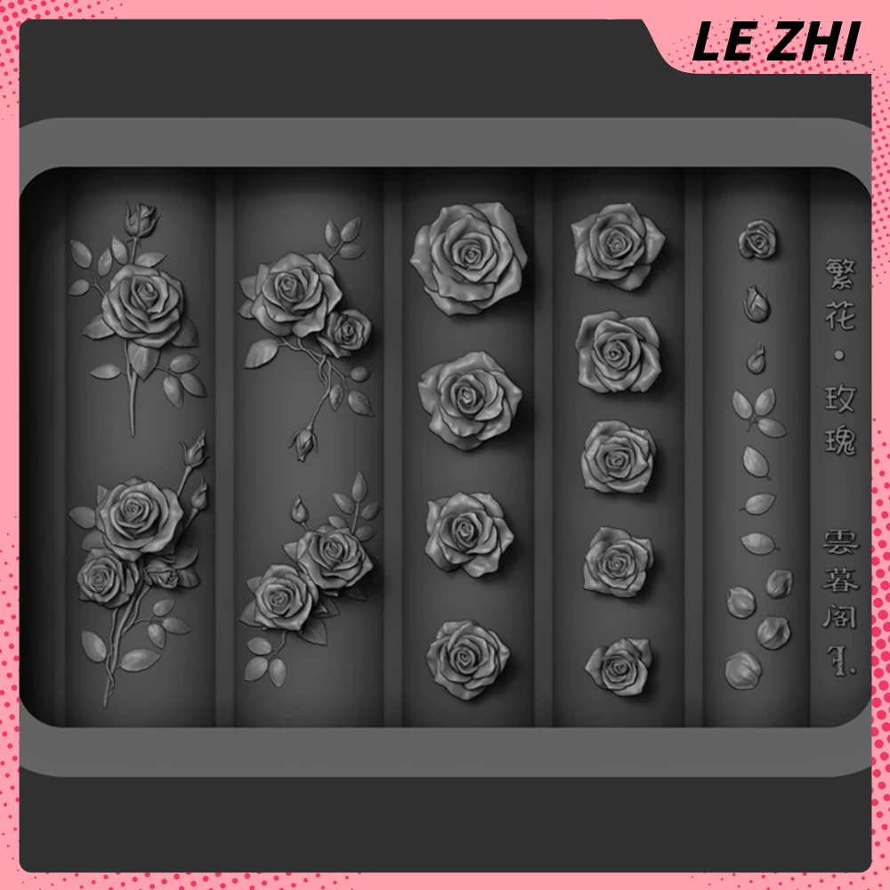 

Beautiful Romantic Flower Series 3D Acrylic Nails Art Carving Mold Rose Leaves Diy Design Silicone Manicure Template Mold