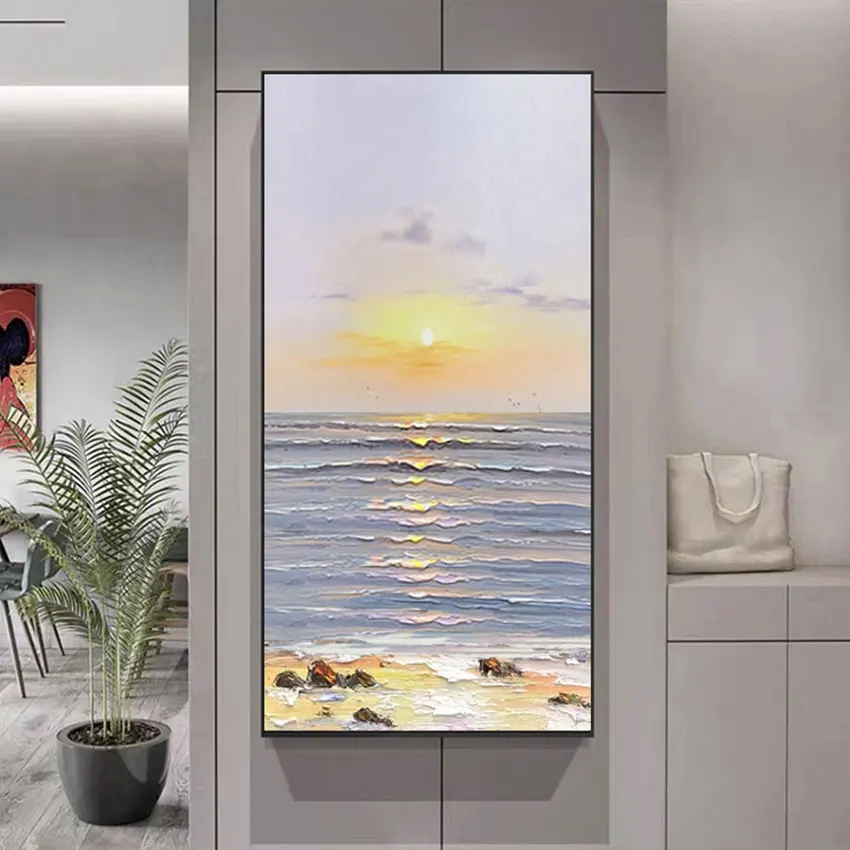 لوحات تجريدية لغروب الشمس، جدار فني بتصميم أكريليك، عمل فني كبير للمطاعم، صورة المناظر الطبيعية، ديكور قماشي بدون إطار