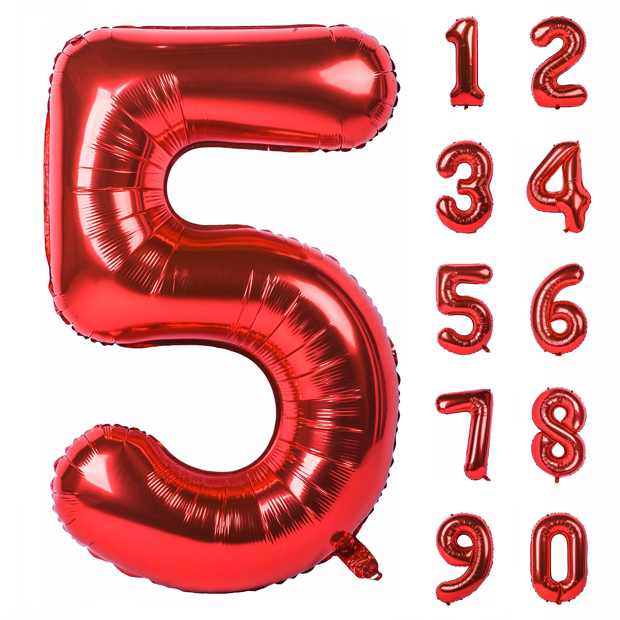 40 Inch 0 to 9 Red Large Mylar Foil Helium Balloon Birthday Decorations Party Supplies, Wedding Anniversary, Graduations