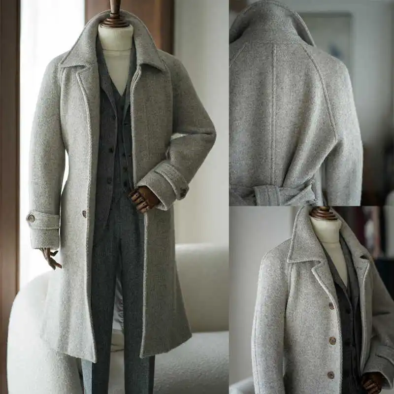 

Classic Men's Woolen Overcoat Single Breasted Notch Lapel Formal Occasion Autumn Winter Warm Party Customized traje de hombre