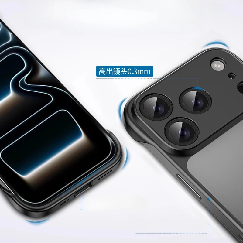 Funda de teléfono delgada sin marco para iPhone 17 Pro Max, carcasa rígida translúcida a prueba de golpes sin bisel para iPhone 17Pro