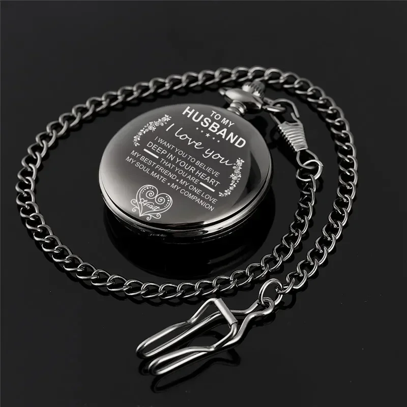 Fashion Pocket Watch To My Husband I Love You Men's Analog Quartz Watches Arabic Number Display Fob Chain Timepiece Present