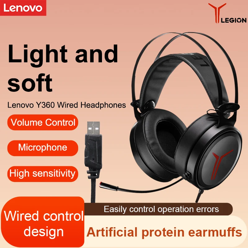 Проводная игровая гарнитура Lenovo Y360 Legion с микрофоном для киберспорта (накладные наушники)