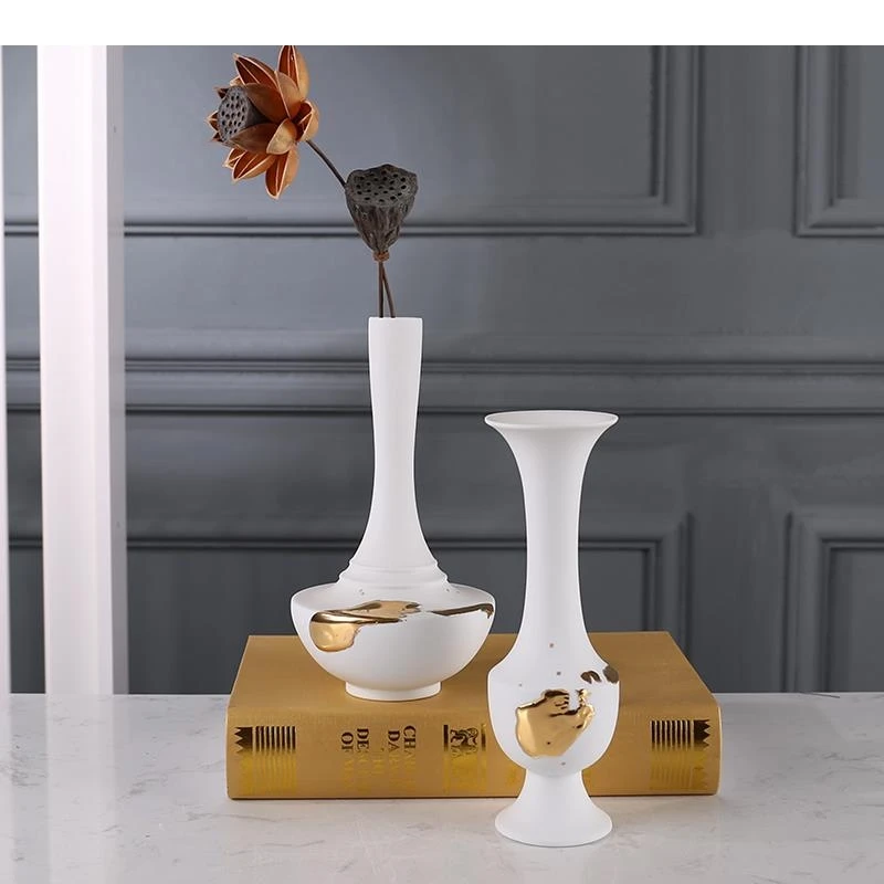 Ceramic Vase Creativity Gilded Flower Arrangement Desk Decoration Artificial Decorative Vases Modern Home Decor