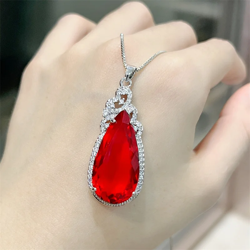 Shiny Crystal Water Drop Pendant Necklace For Lady Wedding Accessories Trendy Silver 925 Necklace Women Jewelry Full Stones