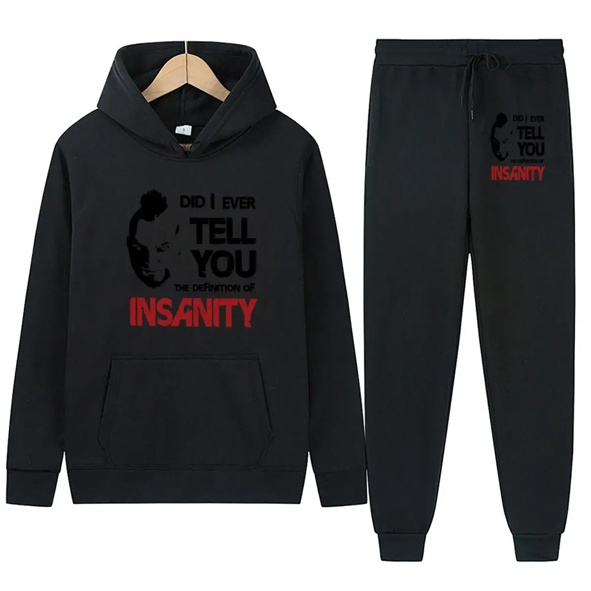 Insanidade - Bold, Edgy Text Design Hoodies Casal Moda Moletons Calças de moletom