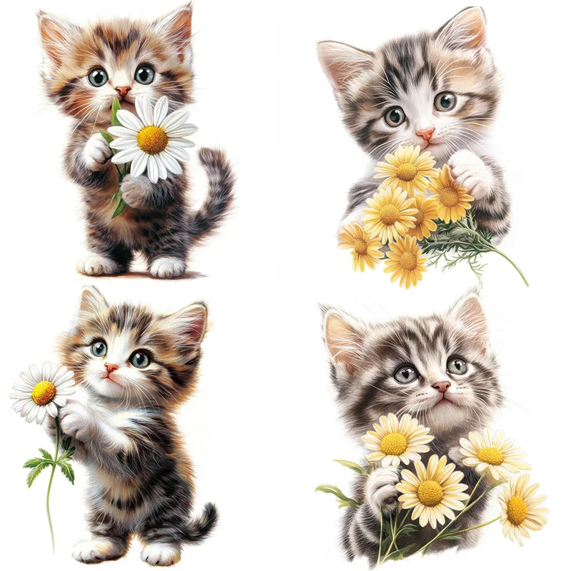 

MT906# Kitten with Daisies Stickers, Bright Wall for Home, Cabinet, Door,Toilet,Decoration, Vinyl Car Decals, Outdoor Indoor Use