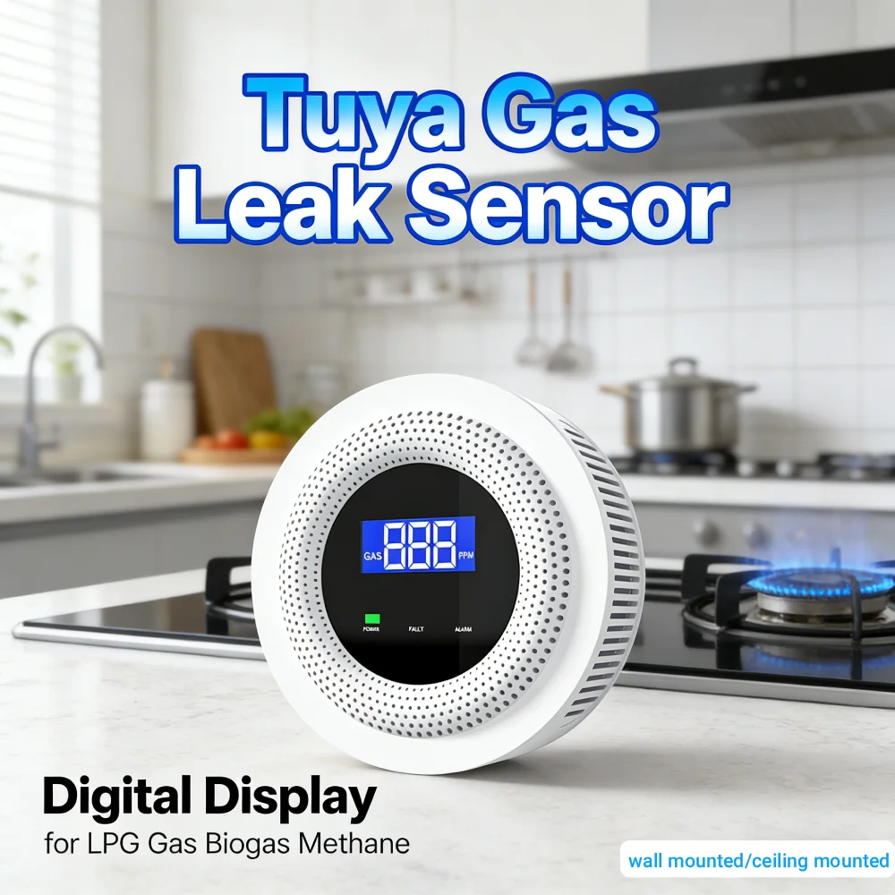 

Датчик утечки газа Tuya с дистанционным управлением через приложение, многофункциональный умный Wi-Fi детектор утечки газа для сжиженного газа, биогаза, метана