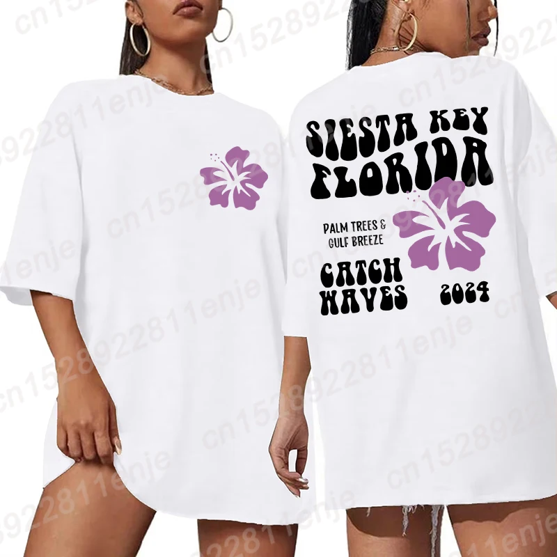 

Siesta Key Florida Print T-Shirts For Women Casual Short Sleeves Pure Cotton Tees Casual Summer Tops Women Oversized T-shirt