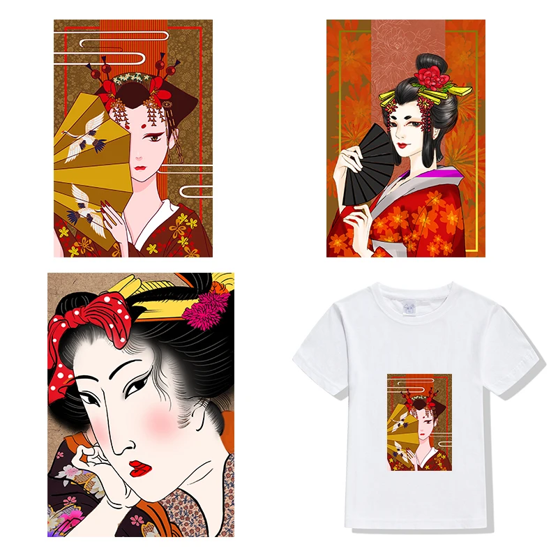 Hand-painted Japanese singers ethnic female T-shirt printing heat transfer Iron On T-shirt DIY decorative stickers