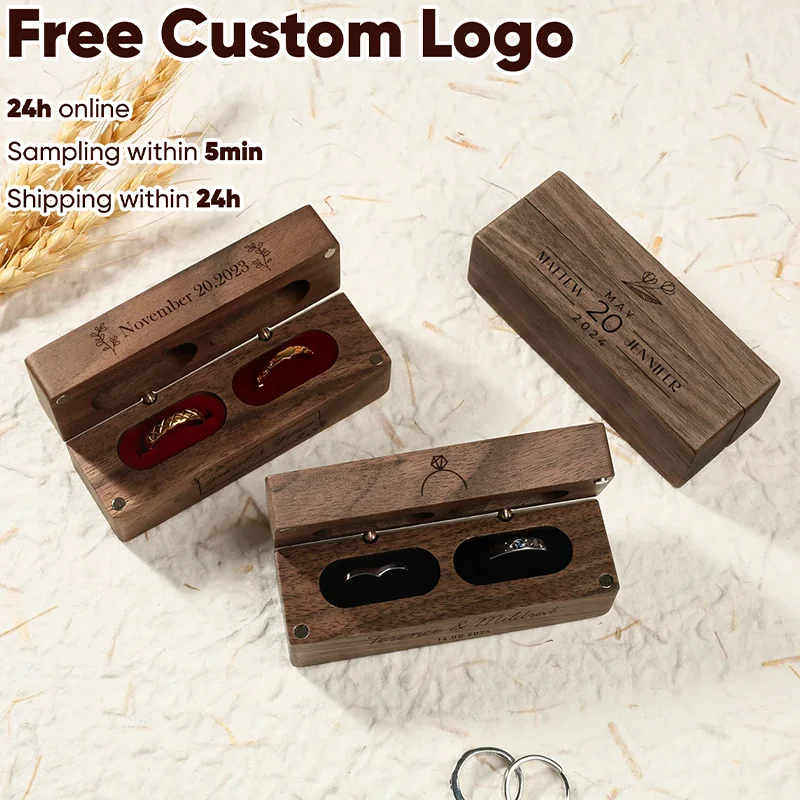 

Free Personalized Wedding Ring Box Ring Engagement Bearer Box Custom Proposal Modern Rustic Wedding Wide Wood Double Ring Boxs